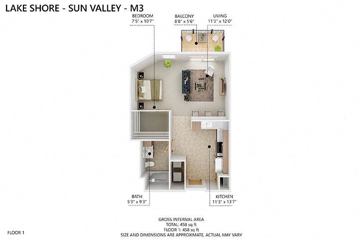 M3 Floor Plan at Lake Shore Apartments, Ankeny, Iowa