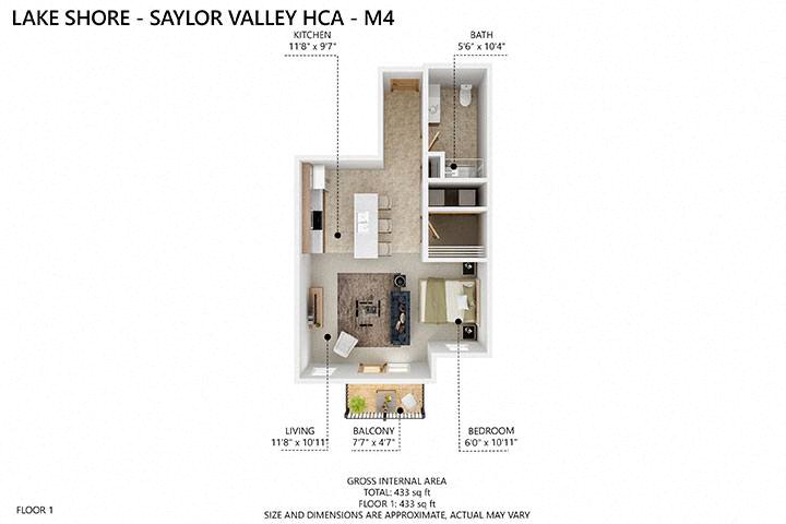 M4 Floor Plan at Lake Shore Apartments, Iowa, 50021