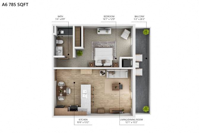 A6 Floor Plan at City Square Lofts, Des Moines  
