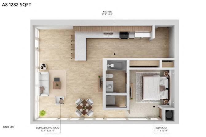 A8 Floor Plan at City Square Lofts, Iowa  