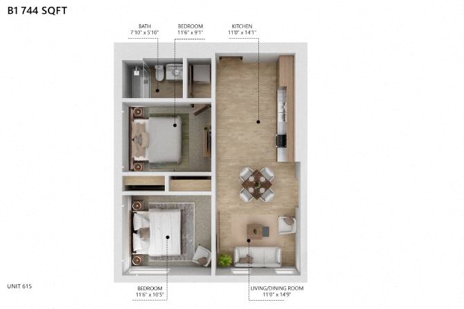 B1 Floor Plan at City Square Lofts, Des Moines, IA 50309  