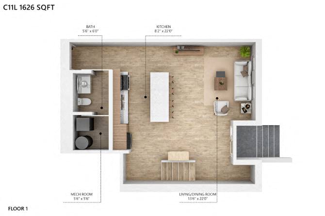 C11 Floor Plan at City Square Lofts, Des Moines, 50309  