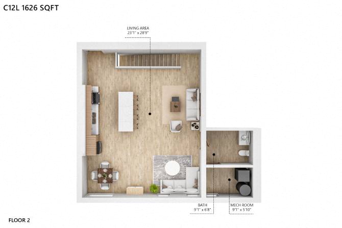 C12 Floor Plan at City Square Lofts, Iowa, 50309