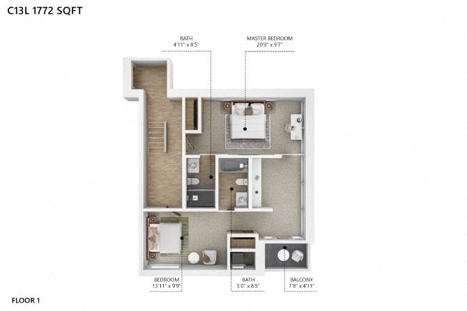 C13 Floor Plan at City Square Lofts, Des Moines, IA 50309  