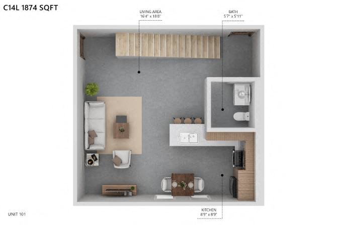 C14 Floor Plan at City Square Lofts, Des Moines, 50309  