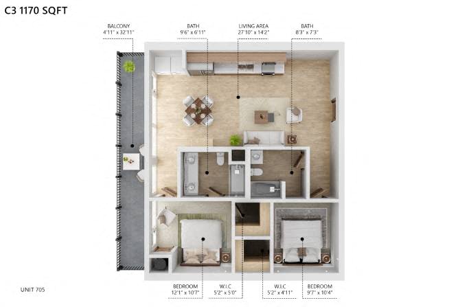 C3 Floor Plan at City Square Lofts, Des Moines  