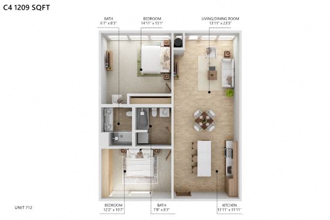C4 Floor Plan at City Square Lofts, Iowa  