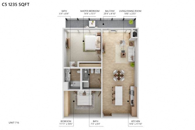 C5 Floor Plan at City Square Lofts, Iowa, 50309