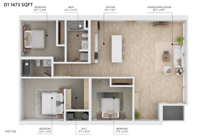 D1 Floor Plan at City Square Lofts, Des Moines  