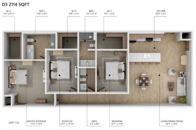 D3 Floor Plan at City Square Lofts, Iowa, 50309