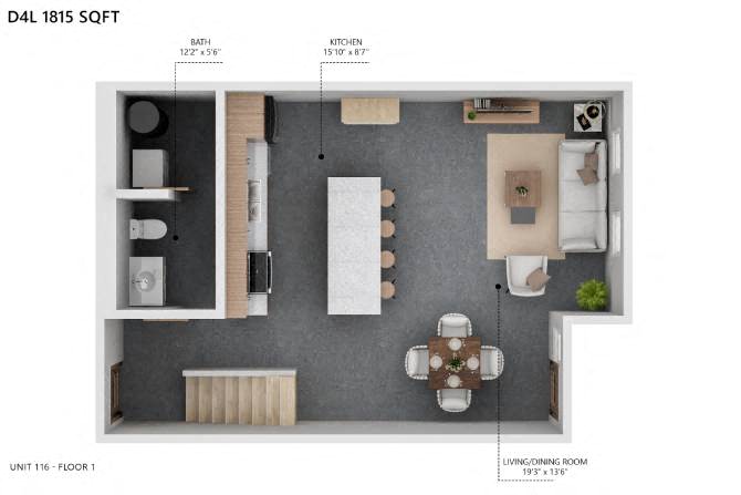 D4L Floor Plan at City Square Lofts, Des Moines, 50309  
