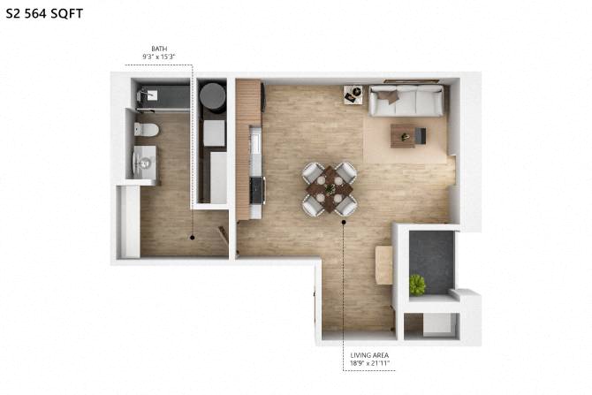 S2 Floor Plan at City Square Lofts, Iowa  