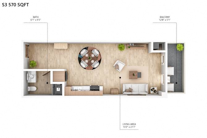 S3 Floor Plan at City Square Lofts, Iowa, 50309