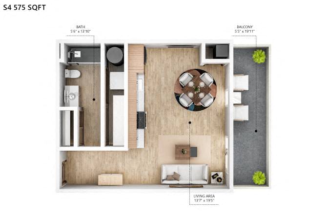 S4 Floor Plan at City Square Lofts, Des Moines, IA 50309  