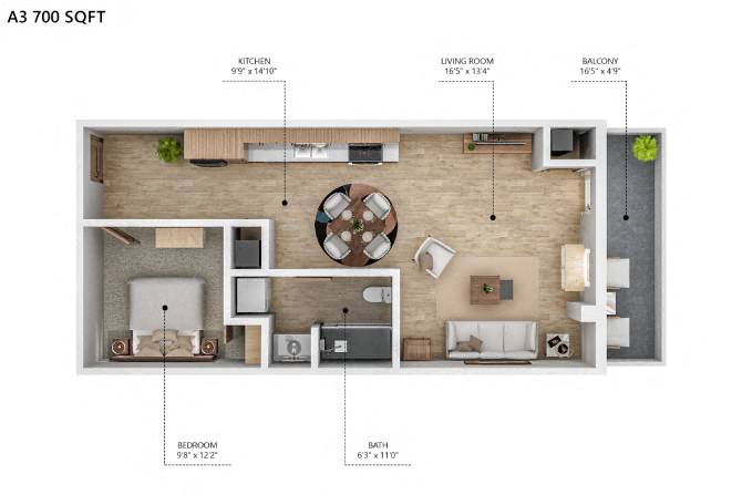 A3 Floor Plan at City Square Lofts, Des Moines, IA  