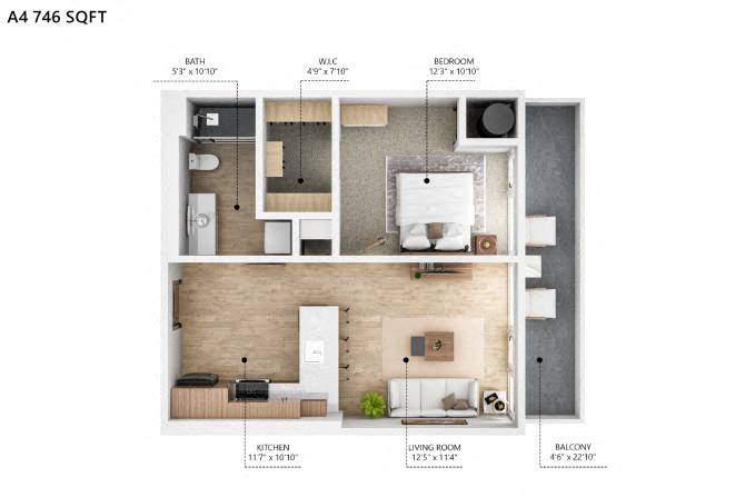 A4 Floor Plan at City Square Lofts, Des Moines, 50309  