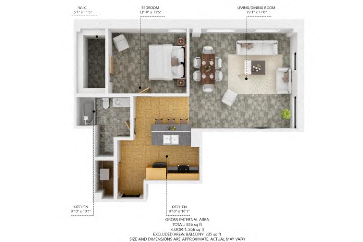A10 1Bed 1Bath at The Des Moines Building Apartments, Des Moines, IA