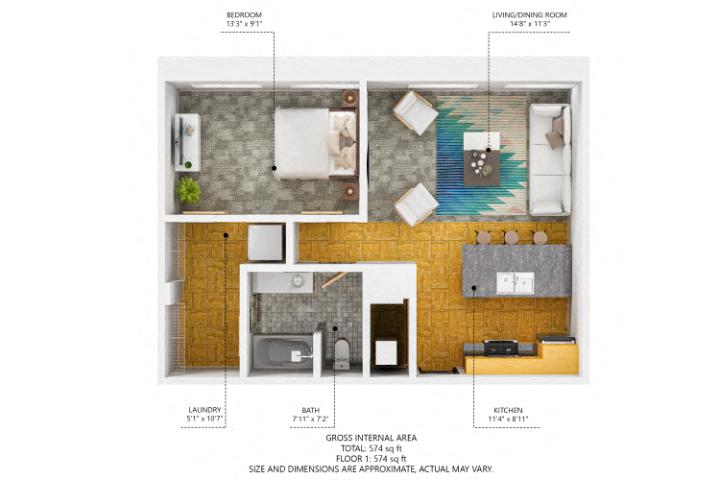 A11 1Bed 1Bath at The Des Moines Building Apartments, Des Moines, IA, 50309