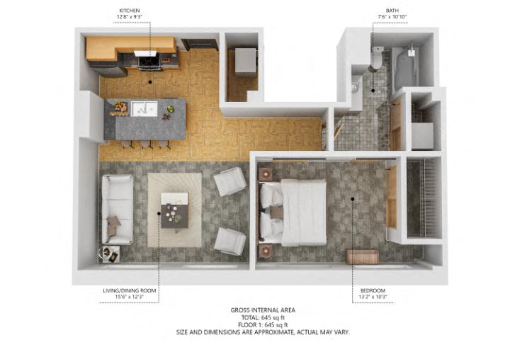 A4 1Bed 1Bath at The Des Moines Building Apartments, Des Moines, Iowa