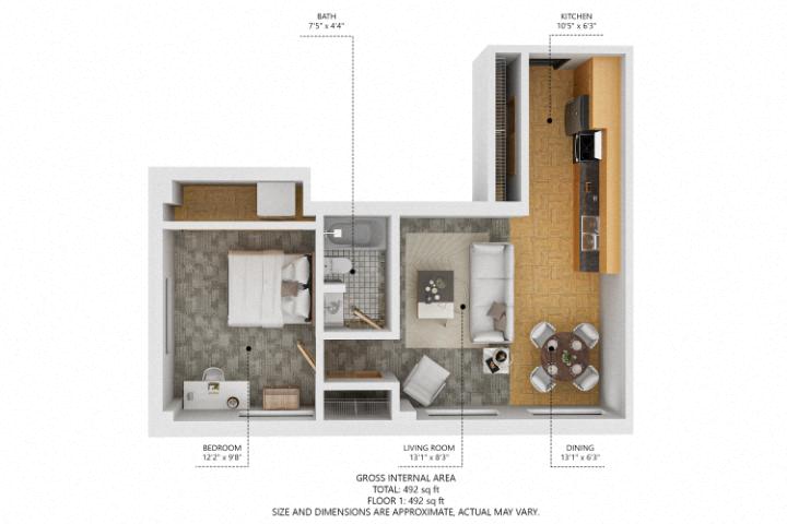 A5 1Bed 1Bath at The Des Moines Building Apartments, Iowa