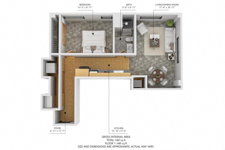 A6 1Bed 1Bath at The Des Moines Building Apartments, Des Moines