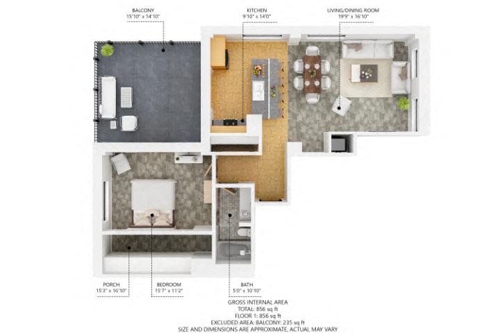 A9 1Bed 1Bath at The Des Moines Building Apartments, Des Moines, IA, 50309
