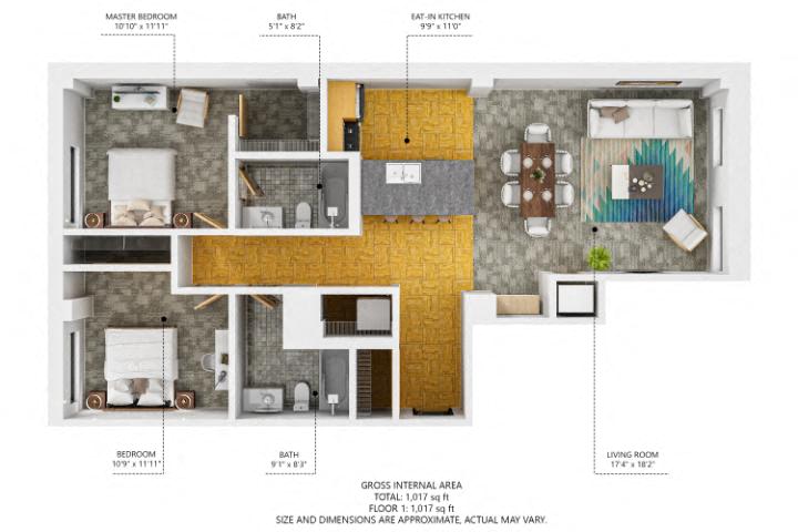 C2 2Bed 2Bath at The Des Moines Building Apartments, Des Moines, Iowa