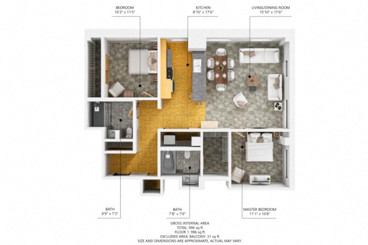 C3 2Bed 2Bath at The Des Moines Building Apartments, Iowa
