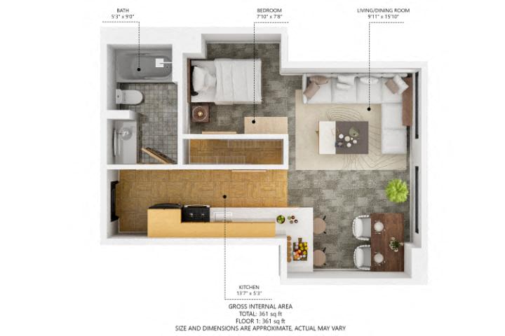 S4 Studio at The Des Moines Building Apartments, Des Moines, IA