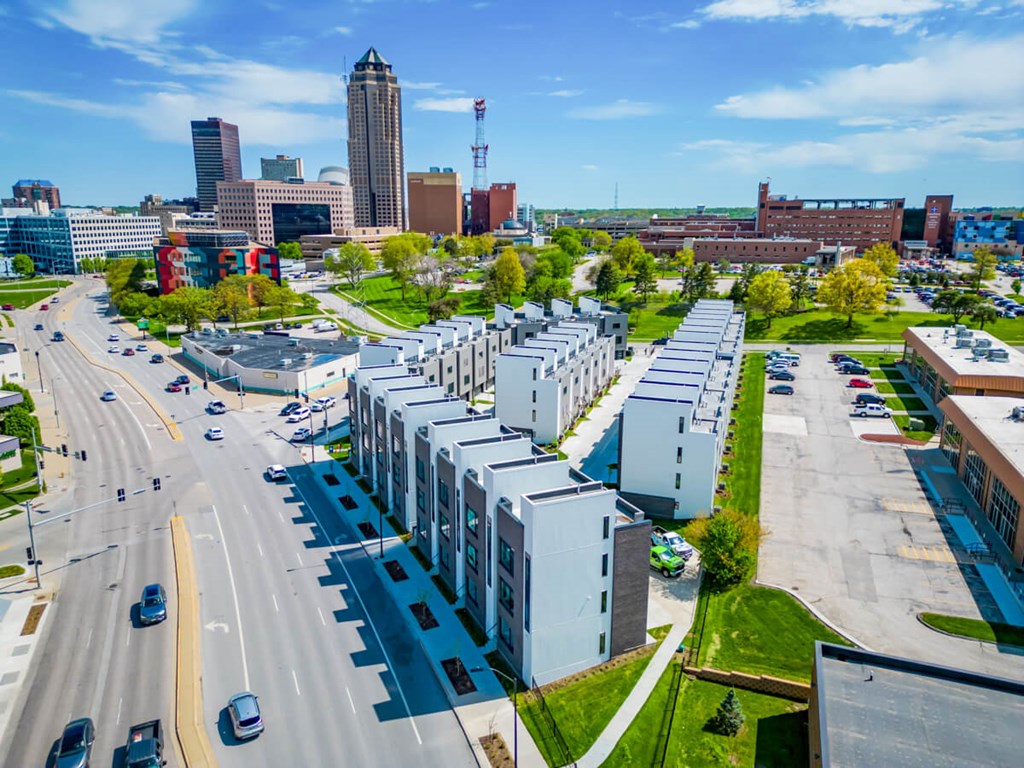 an aerial view of apartments in the city at Matilda 235 Townhomes, Des Moines, 50309
