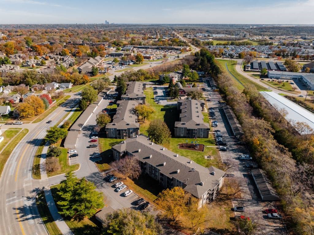 Exterior Drone View at Hamlet Apartments, West Des Moines, IA, 50265