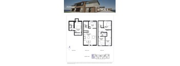 A house plan for a masonry style home is shown with three different floor plans.