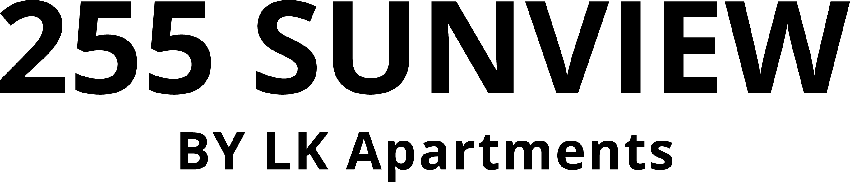 The image shows the text "255 SUNVIEW BY LK Apartments" in large black letters on a green background.