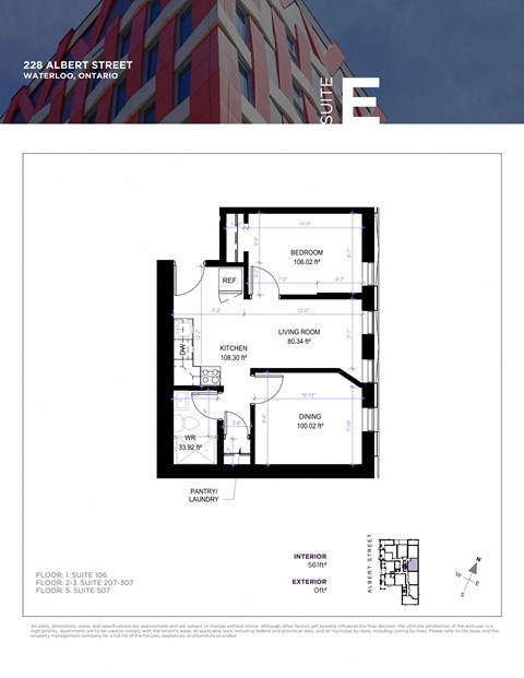 Floor plan for a condo at 228 Albert Street in Waterloo, Ontario.