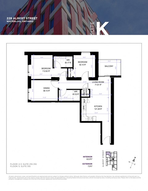 Floor plan for a condo at 228 Albert Street in Waterloo, Ontario.