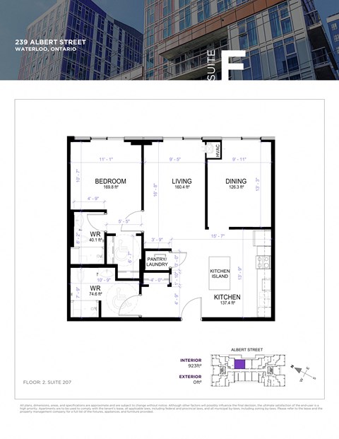 A floor plan for a suite in a building located at 239 Albert Street, Waterloo, Ontario.