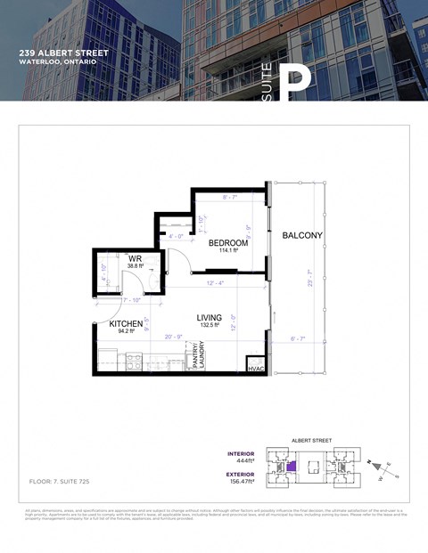 A floor plan for a suite at 239 Albert Street in Waterloo, Ontario.