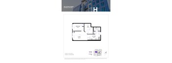A floor plan for a suite at 258 Lester Street in Waterloo, Ontario, showing a bedroom, living room, kitchen, and bathroom.