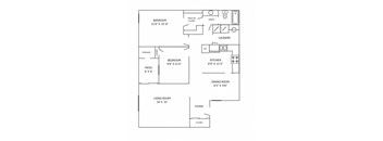 floor plan of a 2 bedroom 1 bathroom unit