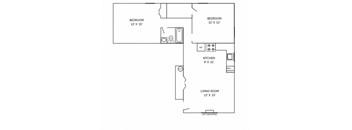 floor plan of a 2 bedroom 1 bathroom unit