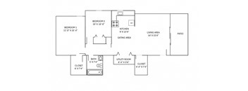 floor plan of a 2 bedroom 1 bathroom unit