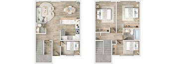 A floor plan of a two-bedroom apartment with a living room, kitchen, and bathroom.