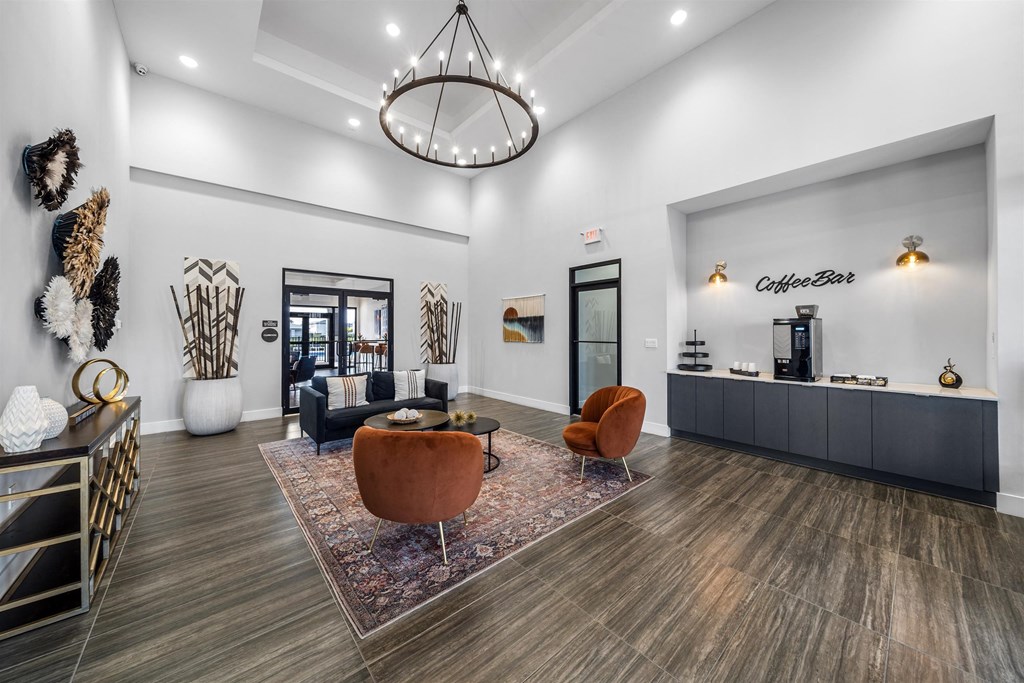a living room with a couch and a table