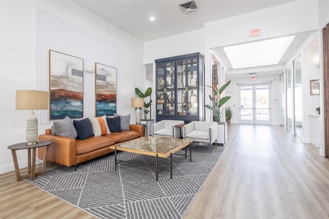 a living room with a couch and a coffee table