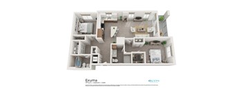 A floor plan of a two bedroom apartment from the company ELYPS.