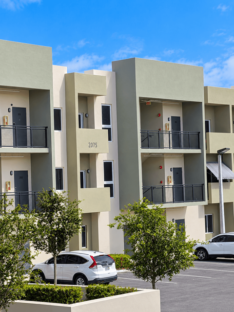 Apartment building with the number 2015 on the side.