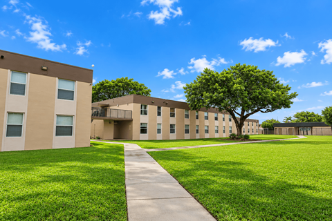 A building with a tree in front of it.