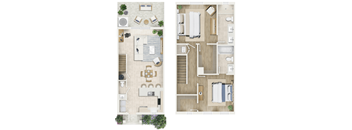 two floor plans of a house with a bedroom and a living room