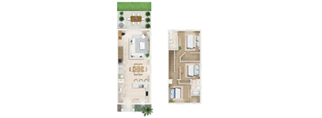 two floor plans of a house with a living room and a bedroom