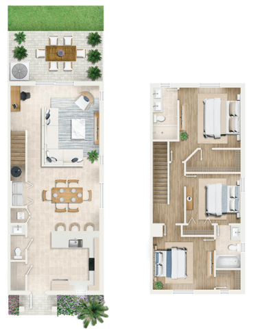 two floor plans of a house with a living room and a bedroom